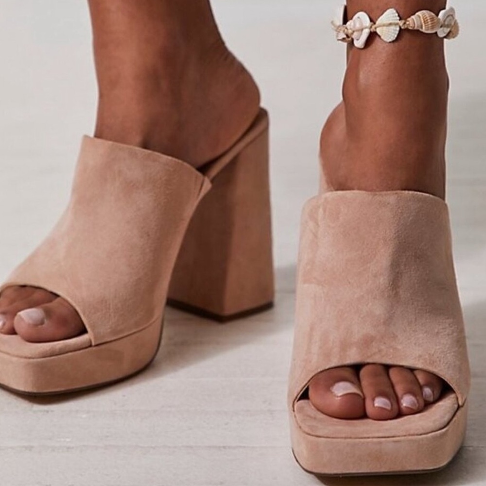 Free People Beige Suede Platform Mules